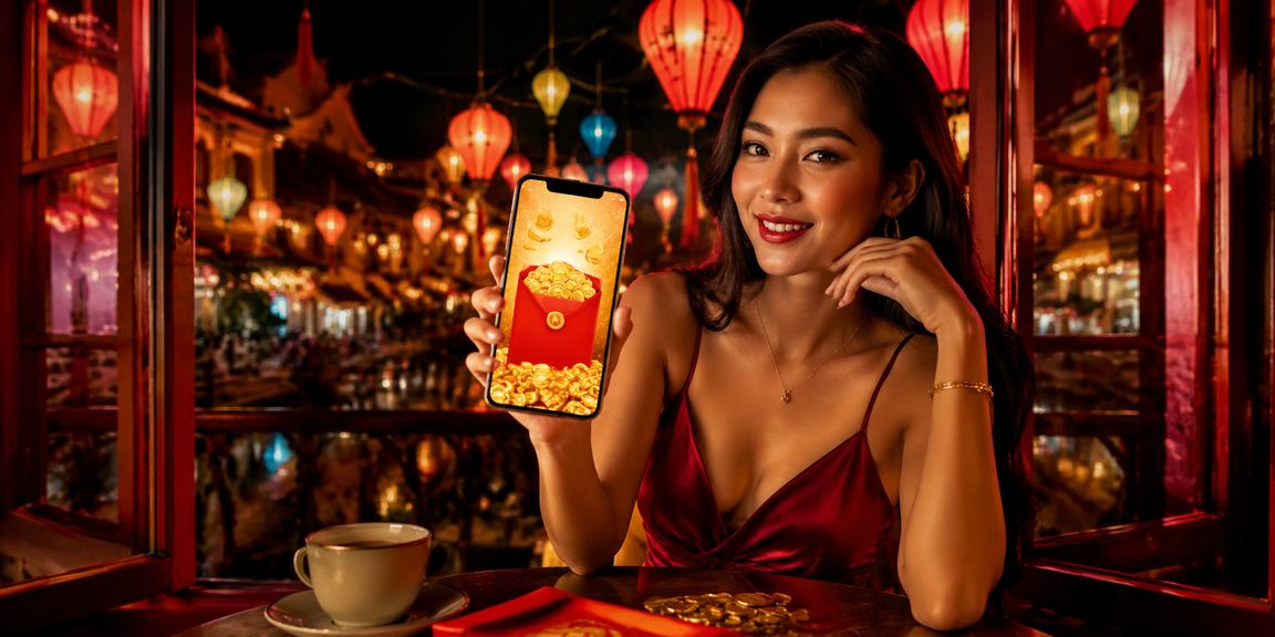 Khung cảnh Huế với phong bao lì xì và cà phê Việt Nam truyền thống